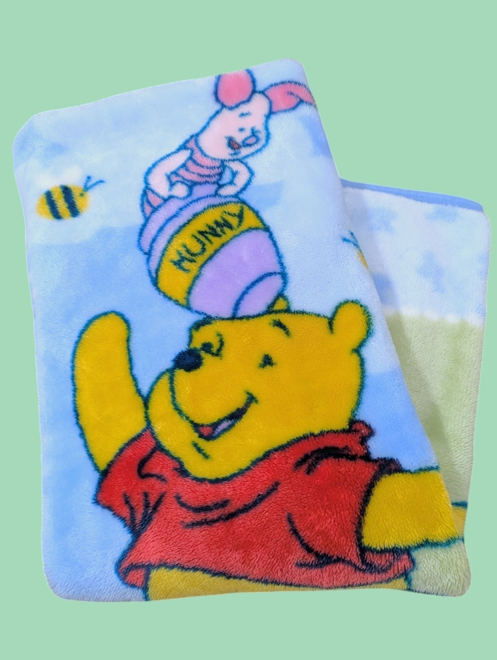 VTG Disney Winnie the Pooh Piglet Honey Pot Bee Fleece Baby Blanket 31x44 Blue